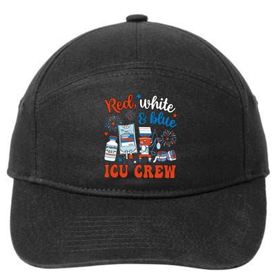 Icu Nurse 4th July Independence Day Red White Blue Icu Crew 7-Panel Snapback Hat