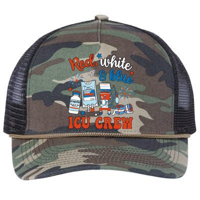 Icu Nurse 4th July Independence Day Red White Blue Icu Crew Retro Rope Trucker Hat Cap