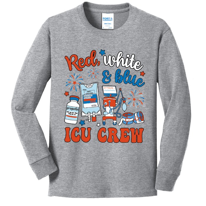 Icu Nurse 4th July Independence Day Red White Blue Icu Crew Kids Long Sleeve Shirt