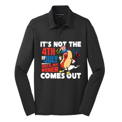 Its Not 4th Of July Until My Wiener Comes Out Funny Hotdog Silk Touch Performance Long Sleeve Polo