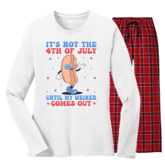 ItS Not 4th Of July Until My Weiner Comes Out Funny Hotdog Women's Long Sleeve Flannel Pajama Set 