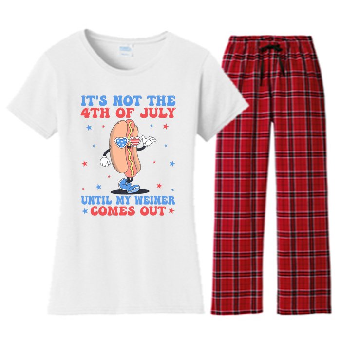 ItS Not 4th Of July Until My Weiner Comes Out Funny Hotdog Women's Flannel Pajama Set