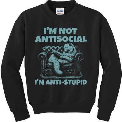 IM Not Antisocial IM Anti Stupid Green Kids Sweatshirt