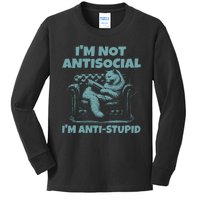 IM Not Antisocial IM Anti Stupid Green Kids Long Sleeve Shirt