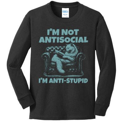 IM Not Antisocial IM Anti Stupid Green Kids Long Sleeve Shirt