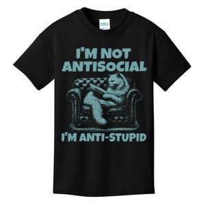 IM Not Antisocial IM Anti Stupid Green Kids T-Shirt