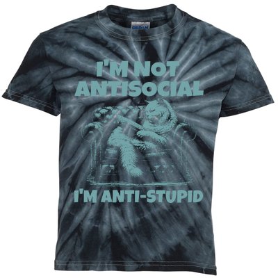 IM Not Antisocial IM Anti Stupid Green Kids Tie-Dye T-Shirt