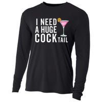 I Need A Huge Cocktail | Funny Adult Humor Drinking Cooling Performance Long Sleeve Crew