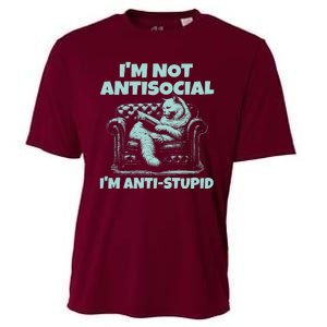 Im Not Antisocial Im Anti Stupid Funny Bored Cat Cooling Performance Crew T-Shirt