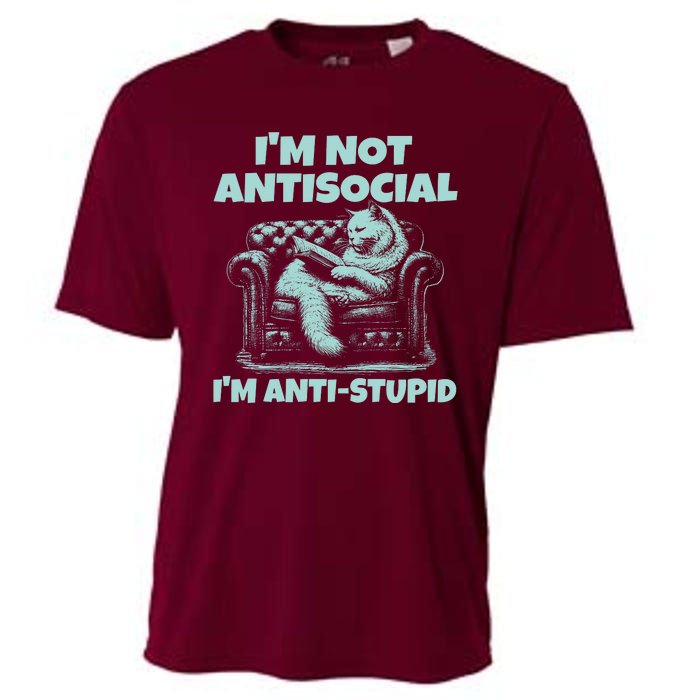 Im Not Antisocial Im Anti Stupid Funny Bored Cat Cooling Performance Crew T-Shirt