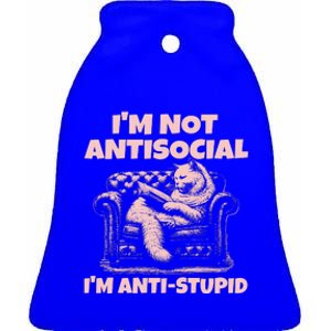 IM Not Antisocial IM Antistupid Pink Ceramic Bell Ornament