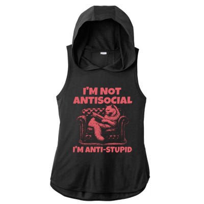 IM Not Antisocial IM Antistupid Red Ladies PosiCharge Tri-Blend Wicking Draft Hoodie Tank