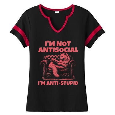 IM Not Antisocial IM Antistupid Red Ladies Halftime Notch Neck Tee