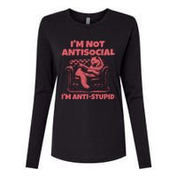 IM Not Antisocial IM Antistupid Red Womens Cotton Relaxed Long Sleeve T-Shirt