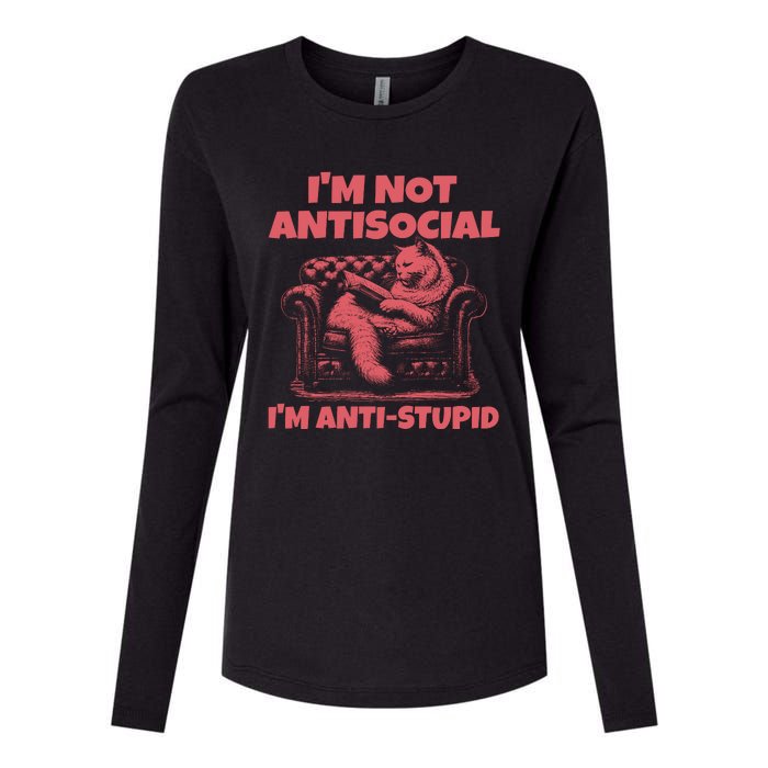 IM Not Antisocial IM Antistupid Red Womens Cotton Relaxed Long Sleeve T-Shirt