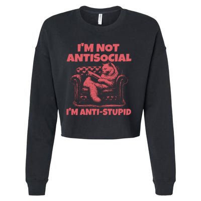 IM Not Antisocial IM Antistupid Red Cropped Pullover Crew