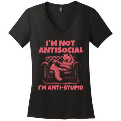 IM Not Antisocial IM Antistupid Red Women's V-Neck T-Shirt