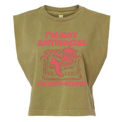 IM Not Antisocial IM Antistupid Red Garment-Dyed Women's Muscle Tee