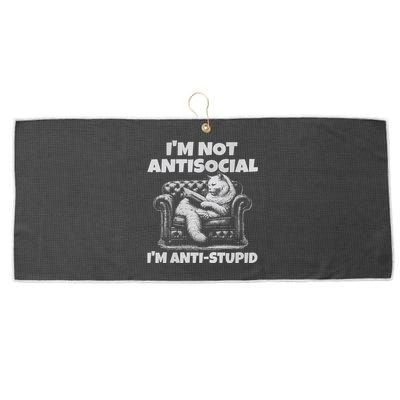 IM Not Antisocial IM Antistupid White Gr Large Microfiber Waffle Golf Towel