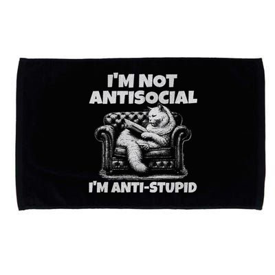 IM Not Antisocial IM Antistupid White Gr Microfiber Hand Towel