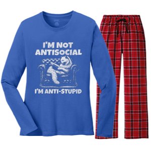 IM Not Antisocial IM Antistupid White Gr Women's Long Sleeve Flannel Pajama Set 