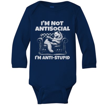 IM Not Antisocial IM Antistupid White Gr Baby Long Sleeve Bodysuit