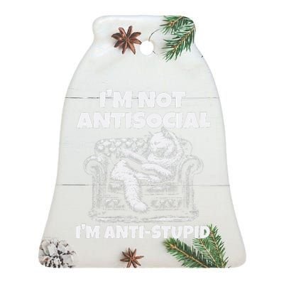 IM Not Antisocial IM Antistupid White Ceramic Bell Ornament