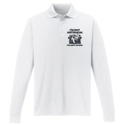 IM Not Antisocial IM Antistupid Black Performance Long Sleeve Polo