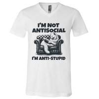 IM Not Antisocial IM Antistupid Black V-Neck T-Shirt