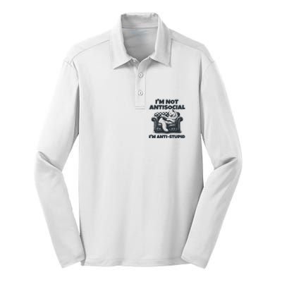 IM Not Antisocial IM Antistupid Black Silk Touch Performance Long Sleeve Polo