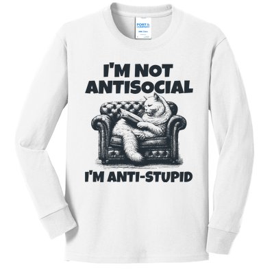 IM Not Antisocial IM Antistupid Black Kids Long Sleeve Shirt