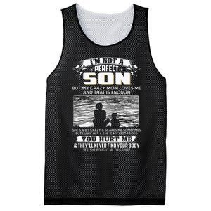 I'm Not A Perfect Son But My Crazy Mom Loves Me On Back Mesh Reversible Basketball Jersey Tank