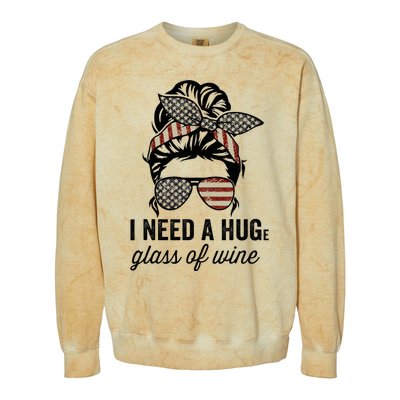 I Need A Huge Glass Of Wine Usa Colorblast Crewneck Sweatshirt