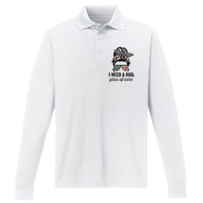 I Need A Huge Glass Of Wine Usa Performance Long Sleeve Polo