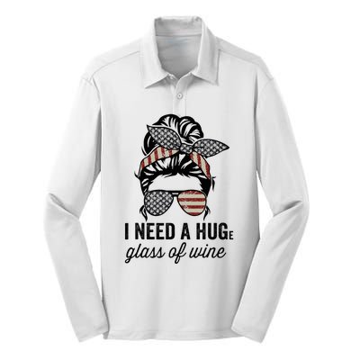 I Need A Huge Glass Of Wine Usa Silk Touch Performance Long Sleeve Polo