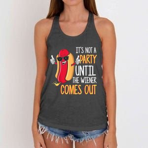 It's Not A Party Until The Wiener Comes Out Funny Hot Dog TShirt Women's Knotted Racerback Tank