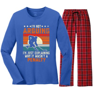 Im Not Arguing Hockey Player Retro Vintage Funny Ice Hockey Gift Women's Long Sleeve Flannel Pajama Set 