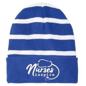 Inspire Nurse Appreciation Rn Health Care Meaningful Gift Striped Beanie with Solid Band