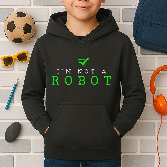 IM Not A Robot Funny Computer Nerd Geek Ai Gift Kids Hoodie