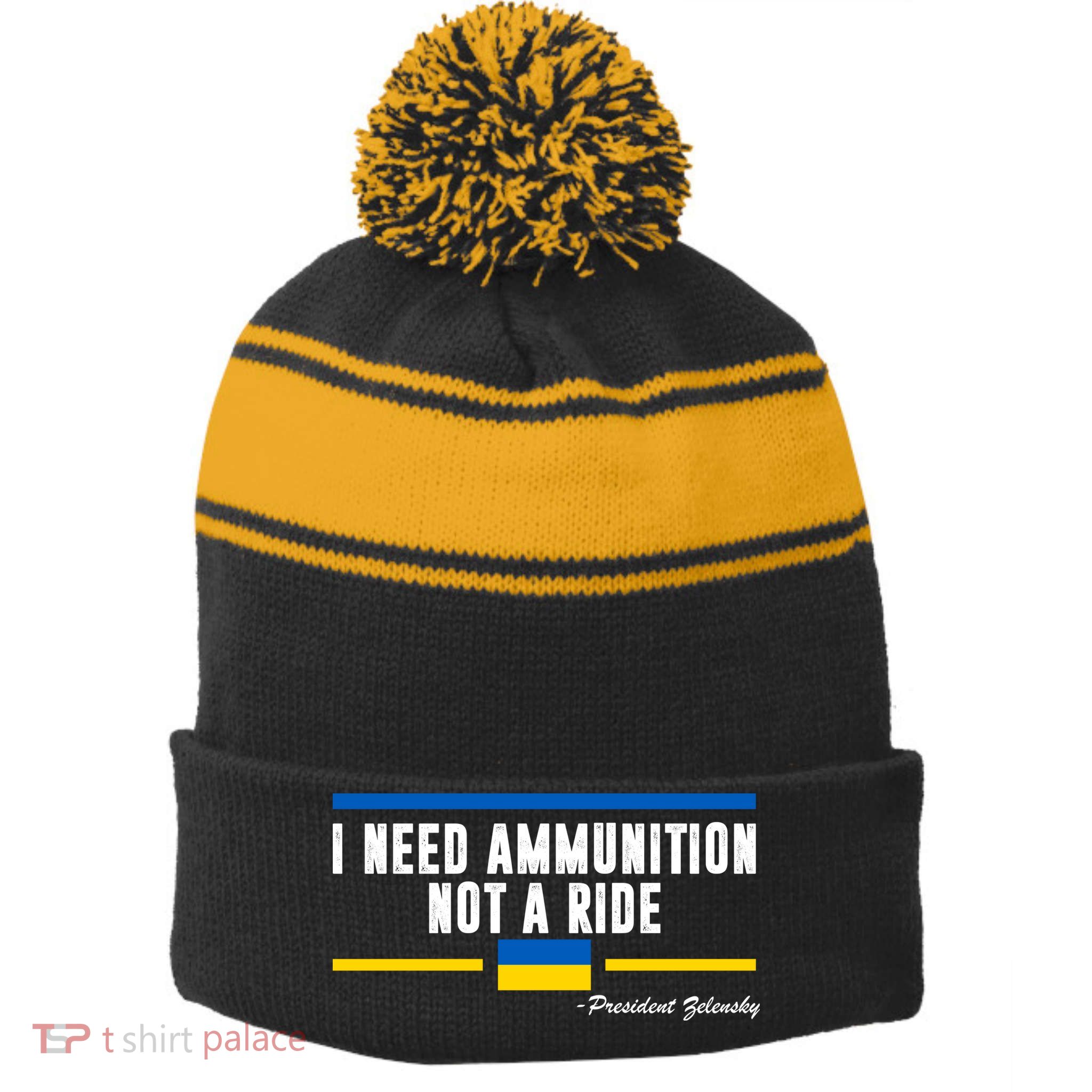 I Need Ammunition Not A Ride Ukraine Stripe Pom Pom Beanie