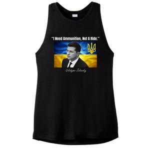 I Need Ammunition Not A Ride Volodymyr Zelensky Support Ukraine Ladies PosiCharge Tri-Blend Wicking Tank