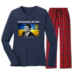 I Need Ammunition Not A Ride Volodymyr Zelensky Support Ukraine Women's Long Sleeve Flannel Pajama Set 