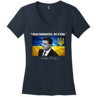 I Need Ammunition Not A Ride Volodymyr Zelensky Support Ukraine Women's V-Neck T-Shirt