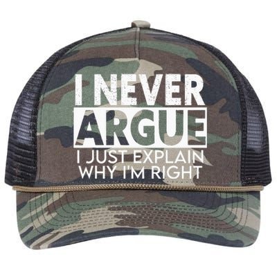 I Never Argue I Just Explain Why Im Right Sarcastic Retro Rope Trucker Hat Cap