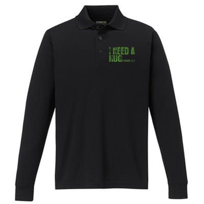 I Need A Hug Huge Bong Hit Weed Marijuana Cannabis Stoner Performance Long Sleeve Polo