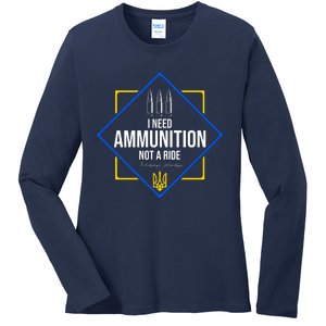 I Need Ammunition Not A Ride Ukraine President Volodymyr Zelenskyy Trident Ladies Long Sleeve Shirt