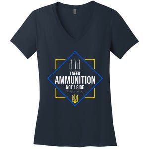 I Need Ammunition Not A Ride Ukraine President Volodymyr Zelenskyy Trident Women's V-Neck T-Shirt