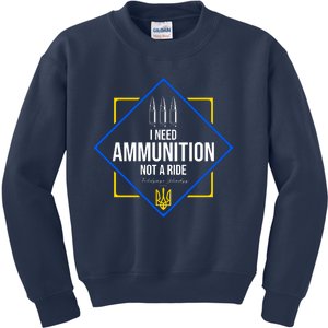 I Need Ammunition Not A Ride Ukraine President Volodymyr Zelenskyy Trident Kids Sweatshirt