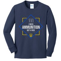 I Need Ammunition Not A Ride Ukraine President Volodymyr Zelenskyy Trident Kids Long Sleeve Shirt