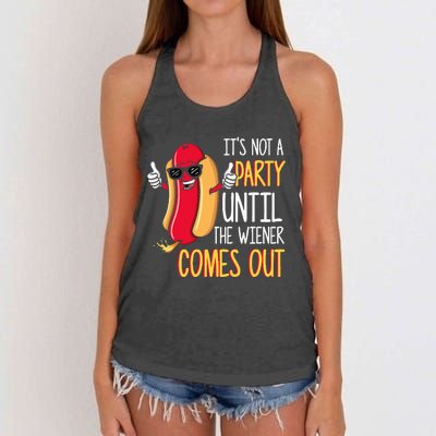 ItS Not A Party Until The Wiener Comes Out Funny Hot Dog Women's Knotted Racerback Tank